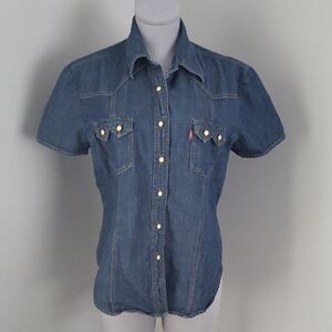 Vintage Y2K Levis Red Tab Short Sleeve Snap Front Denim Shirt